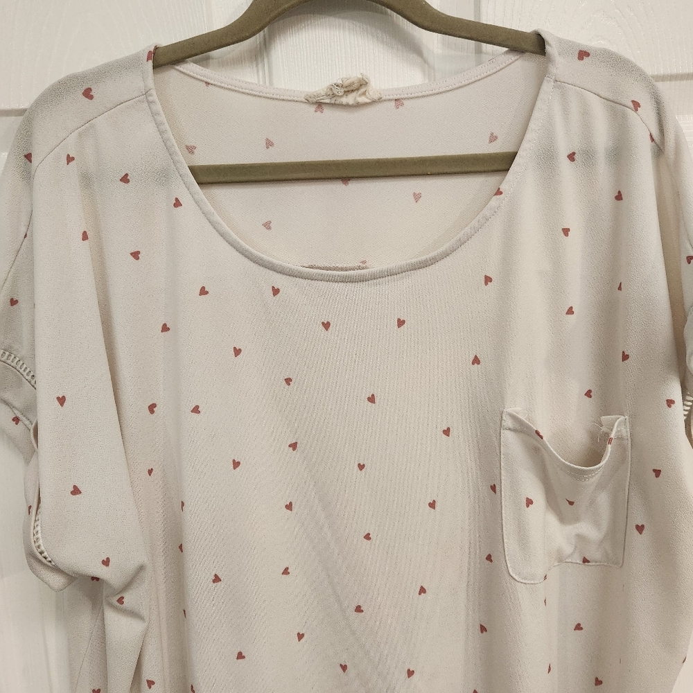 White Top with Pink Heart Accents